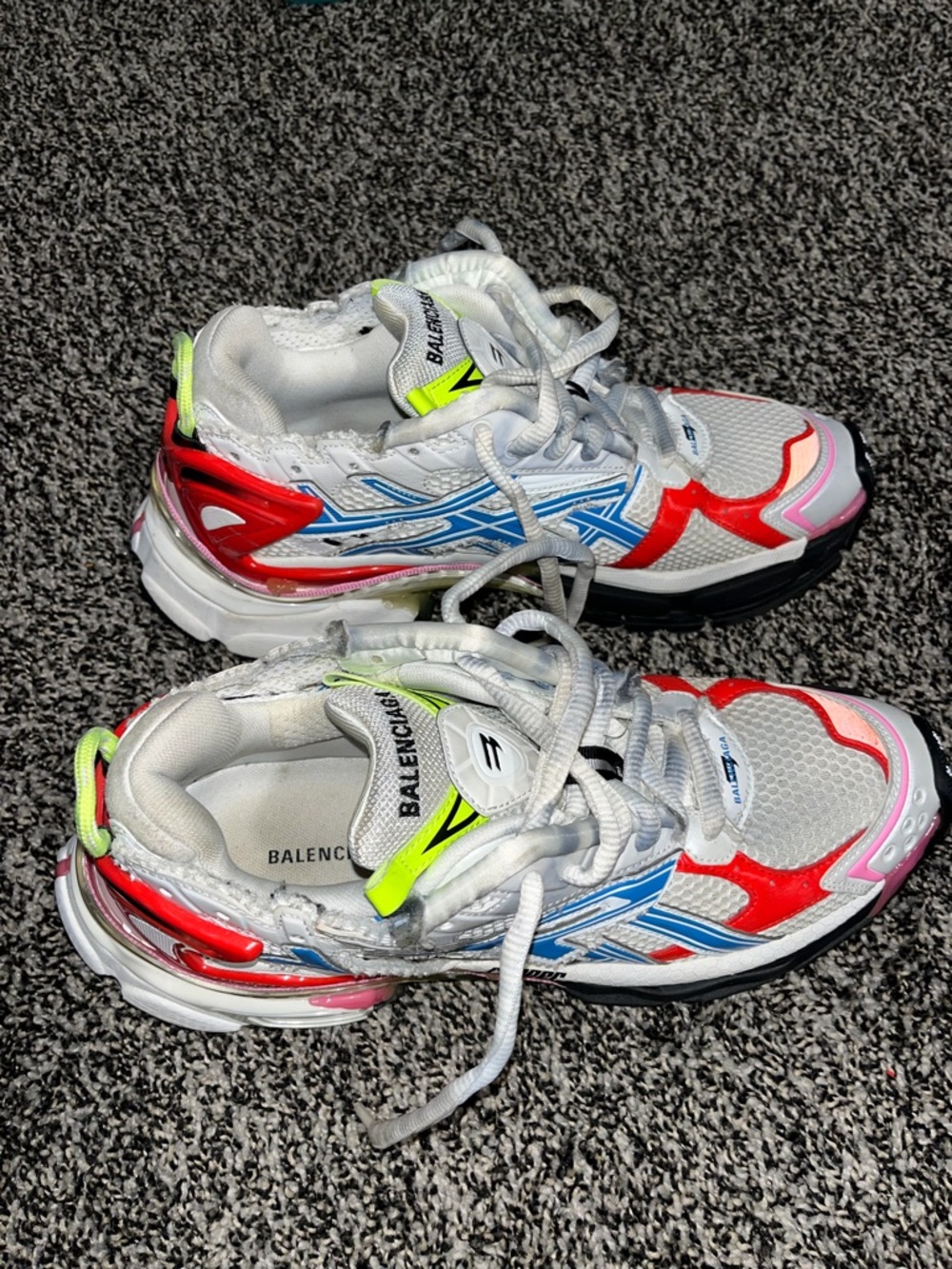 Balenciaga Kids White Red Pink Blue Neon Yellow Triple-S Style Sneakers - Picture 3 of 9